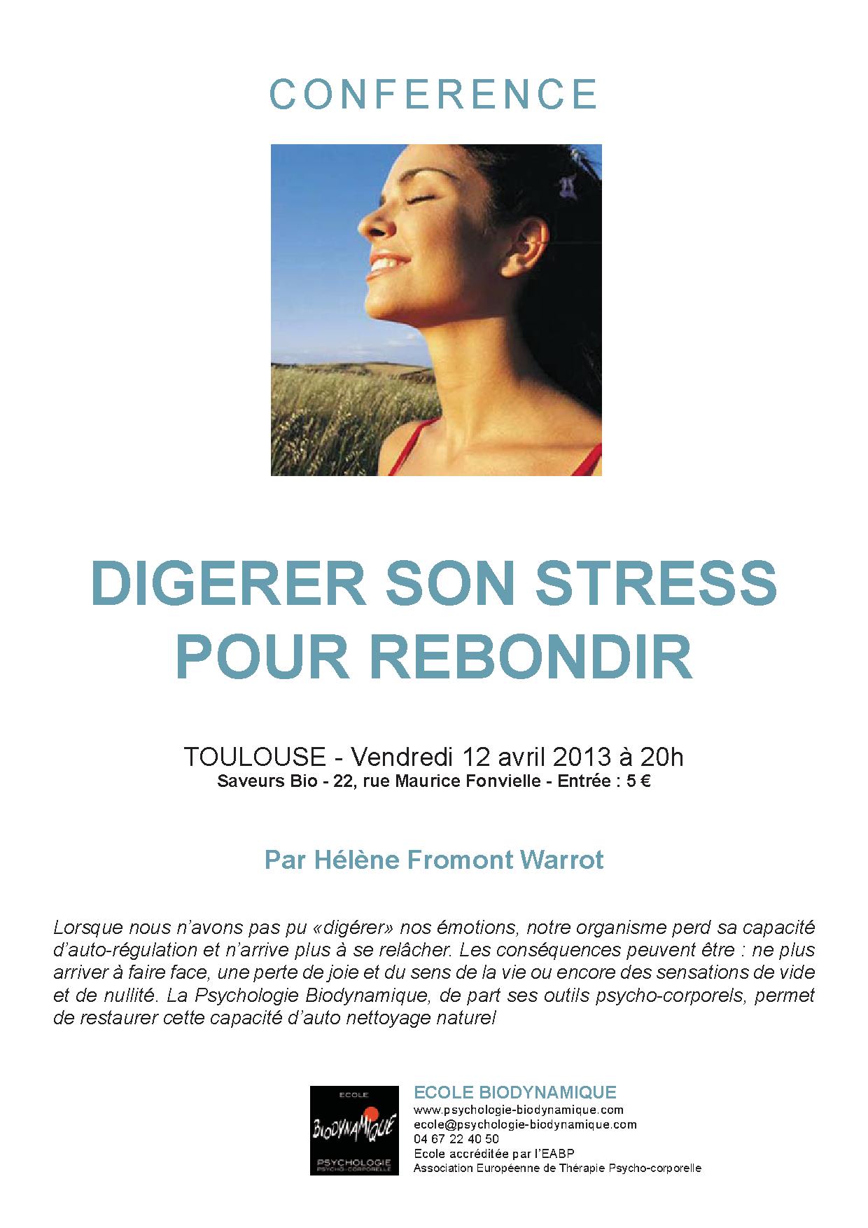 Conférence "Digérer son stress pour rebondir" 12 avril 2013, Toulouse